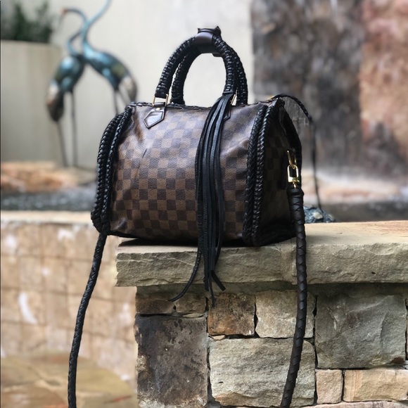 Auth LV Damier Ebene Speedy 30 Custom Bandolier - Picture 5 of 8